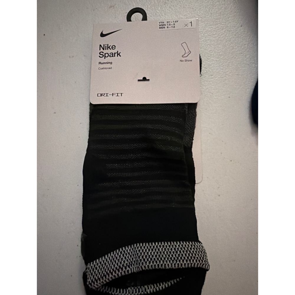 Nike Spark‎ Cushioned No Show Running Socks Black Dri-FIT CU7201-010 Mens 6-7.5